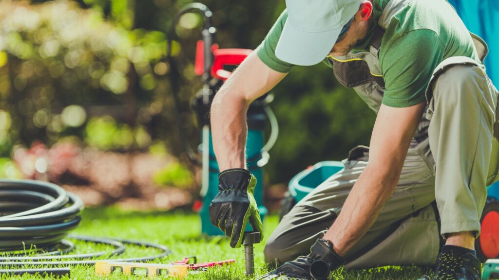 man installing irrigation