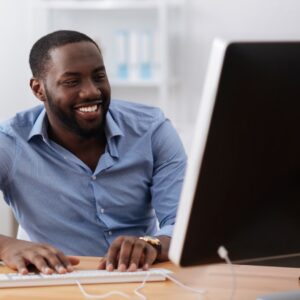 man taking online course