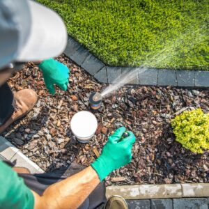 man installing sprinkler system