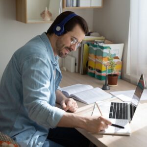 man taking an online course