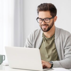 man taking online course