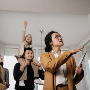 Real estate agent and clients.